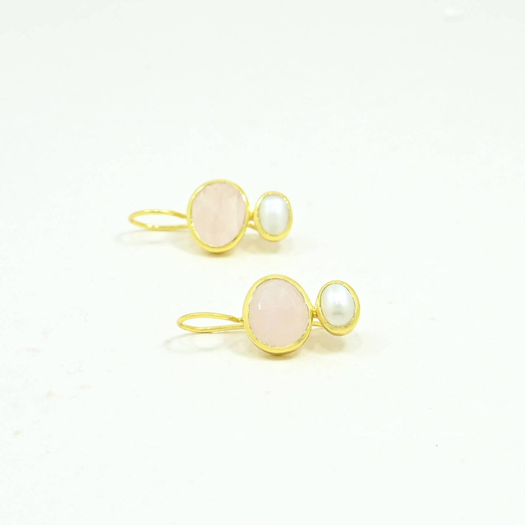 - Primrose Earring - Rose Quartz & Pearl
