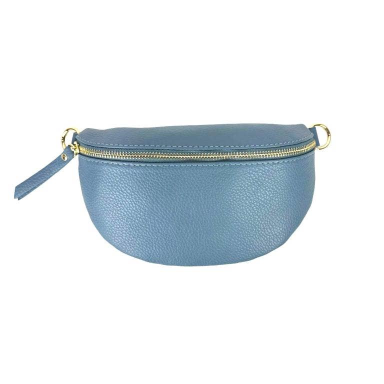 Italian Leather Waist Bag with Zipper: Taupe