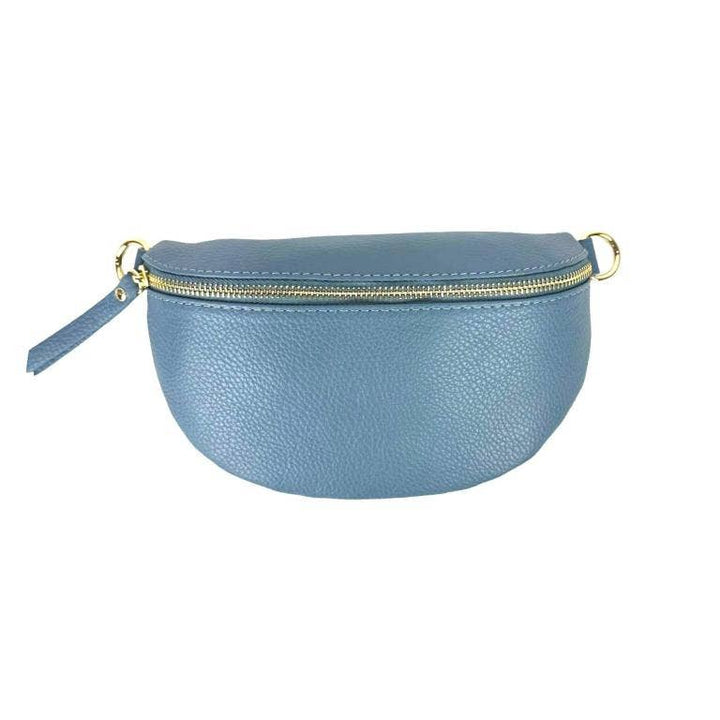 Italian Leather Waist Bag with Zipper: Taupe