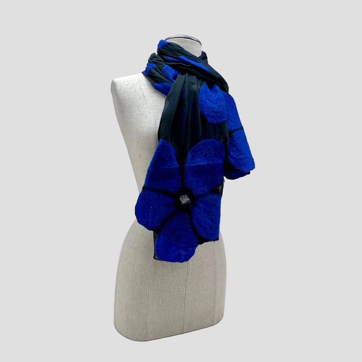 Blue Flower Wet Felt Scarf