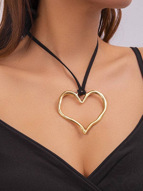 Heart Shape Hollow Necklaces Accessories: GOLD / One_size