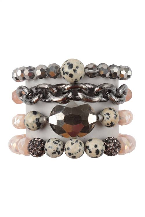 4 LAYERED STACKABLE CHAIN GLASS BEAD: White