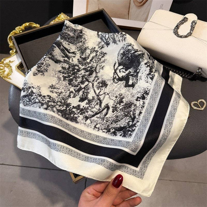 Sheer Trend - Fashion Print Square Scarf: BLACK