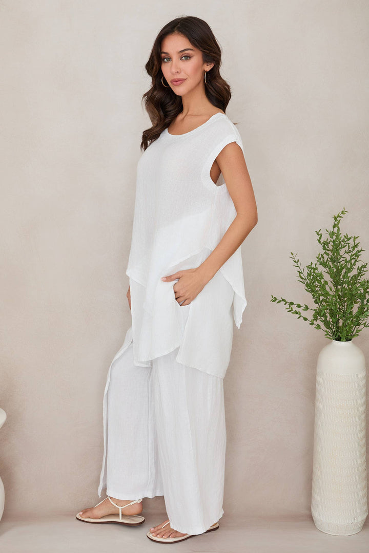 HI-LOW LINEN TOP Beige / S