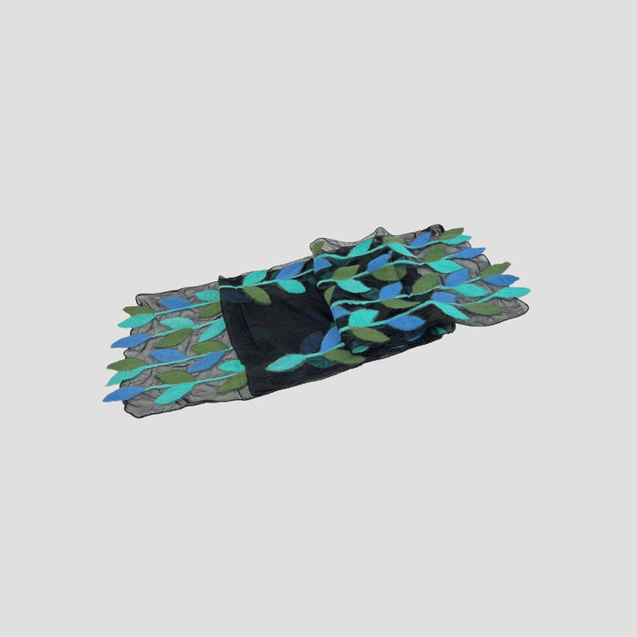 Leaf Merino Wool Handmade Felt Scarf: Tur-Green
