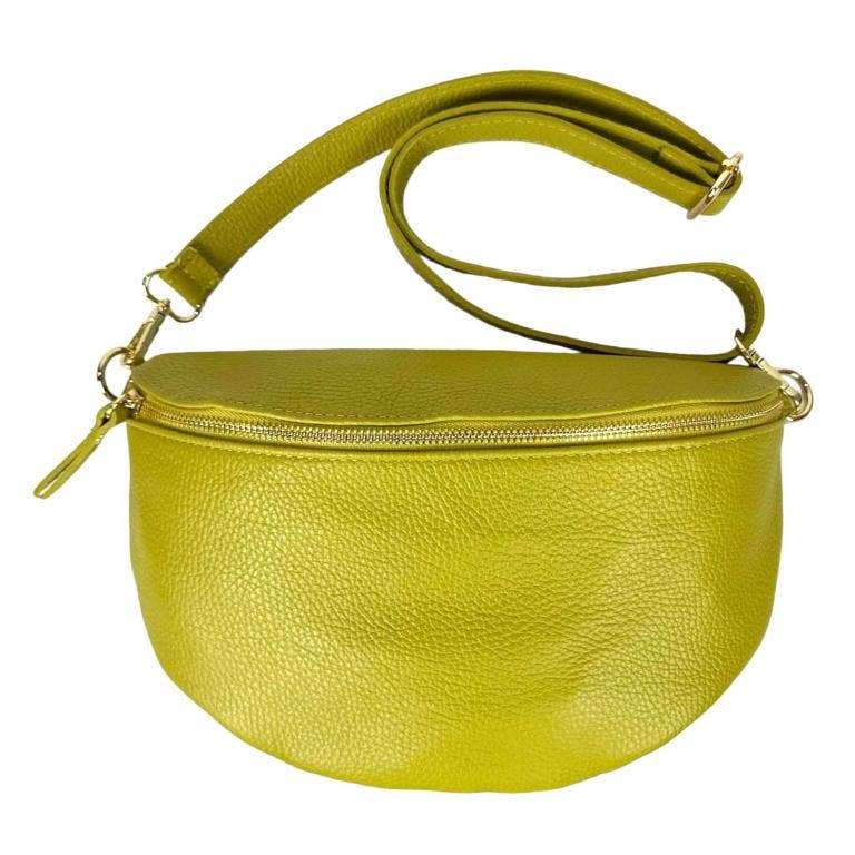 Large Italian Leather Waist Bag: Orange