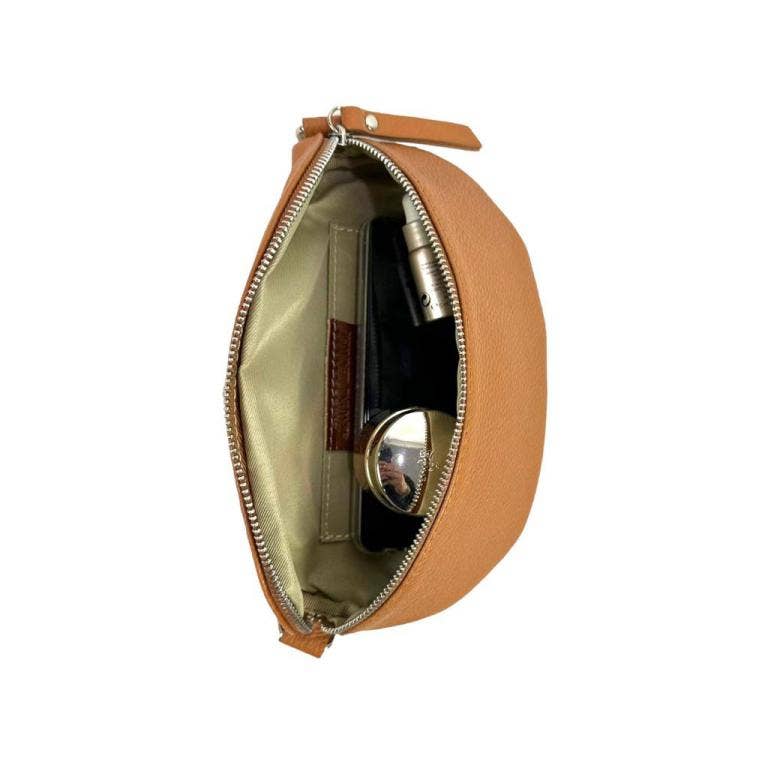 Italian Leather Waist Bag with Zipper: Taupe