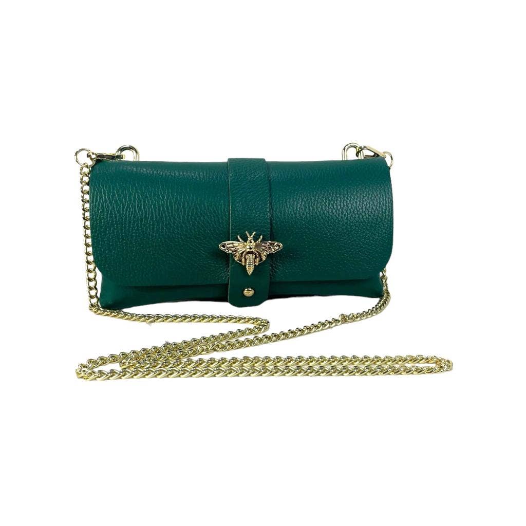 Bolso Piel de Grano con Asa De Cadena Y Broche De Libélula