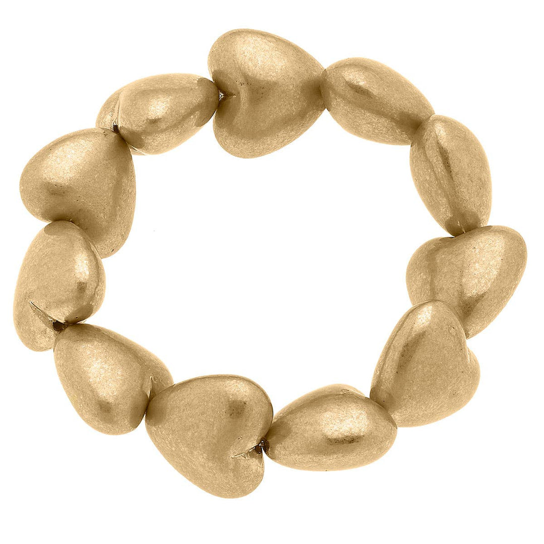Dani Puffy Heart Stretch Bracelet in Worn Gold