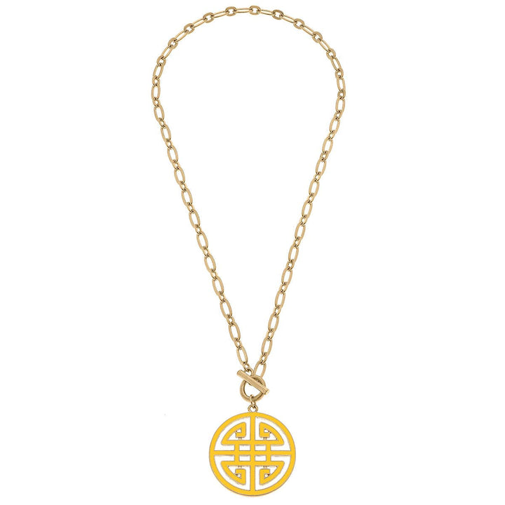 Tara Game Day Greek Keys Enamel Pendant Necklace: Yellow