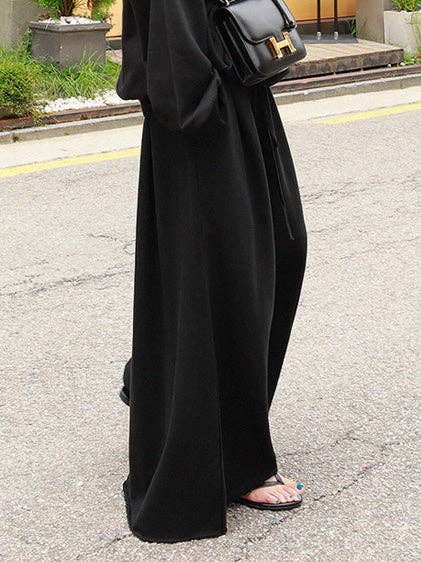 Urban Gray Wide Leg Elastic Waist Pants: BLACK / L