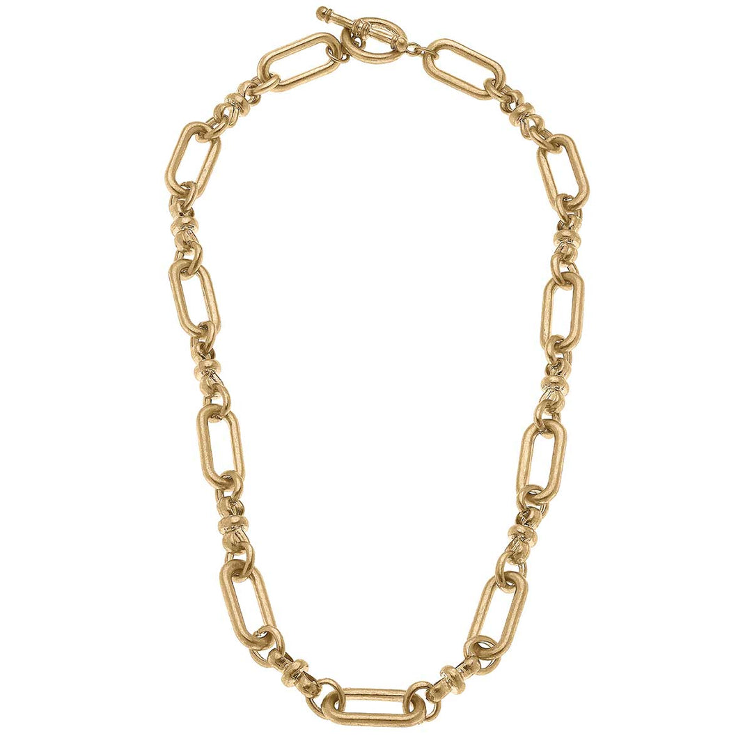 Kimber Oval Chain Link T-Bar Necklace in Worn Gold