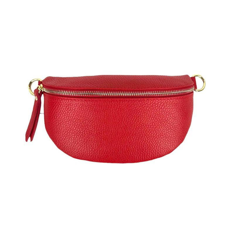 Italian Leather Waist Bag with Zipper: Red