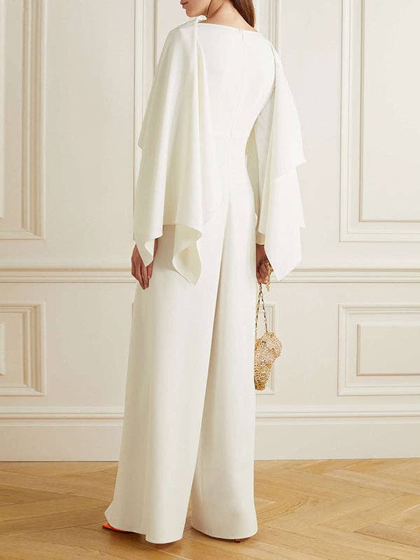 Zipper Long Sleeves Wrap Jumpsuits: BEIGE / XL