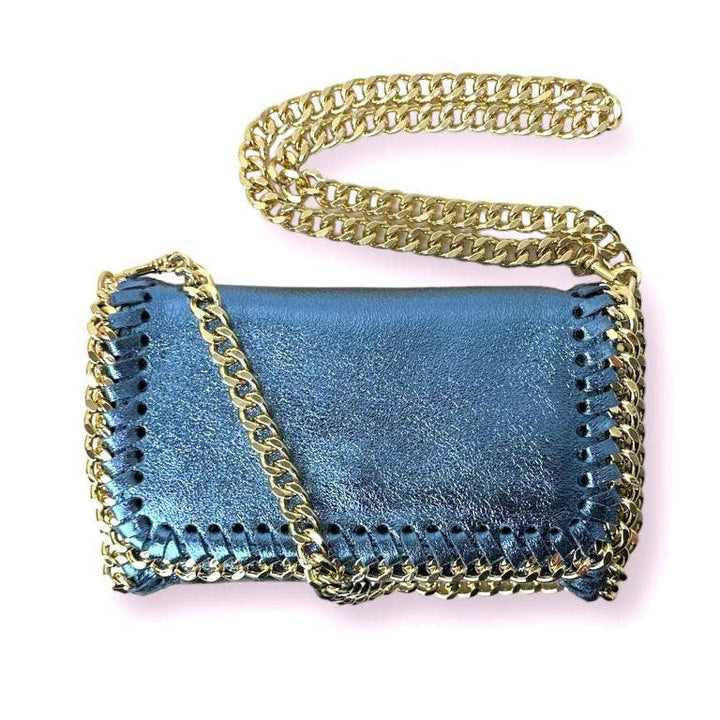 Leather Bag w/Chain: Navy blue
