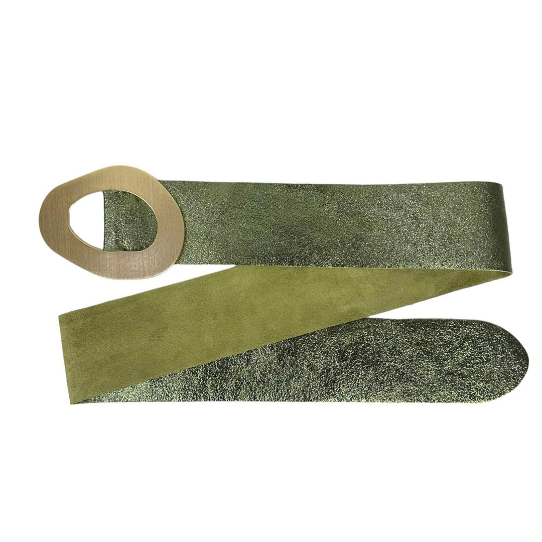 Metallic Leather Suede Belt : Olive green