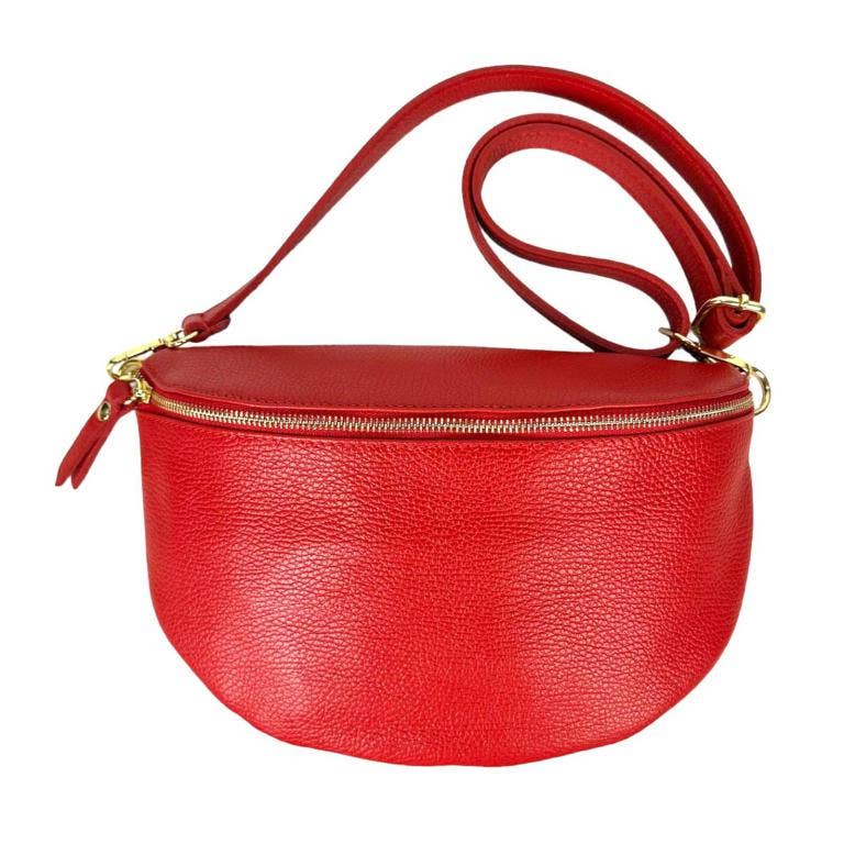 Large Italian Leather Waist Bag: Red