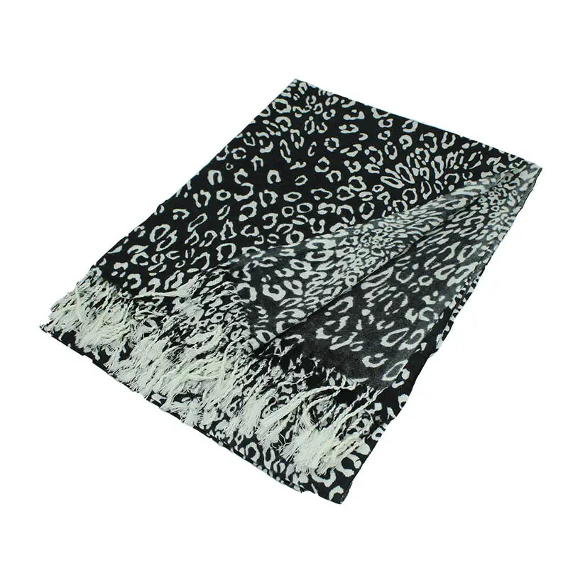 Black Leopard Print Pashmina with Fringe