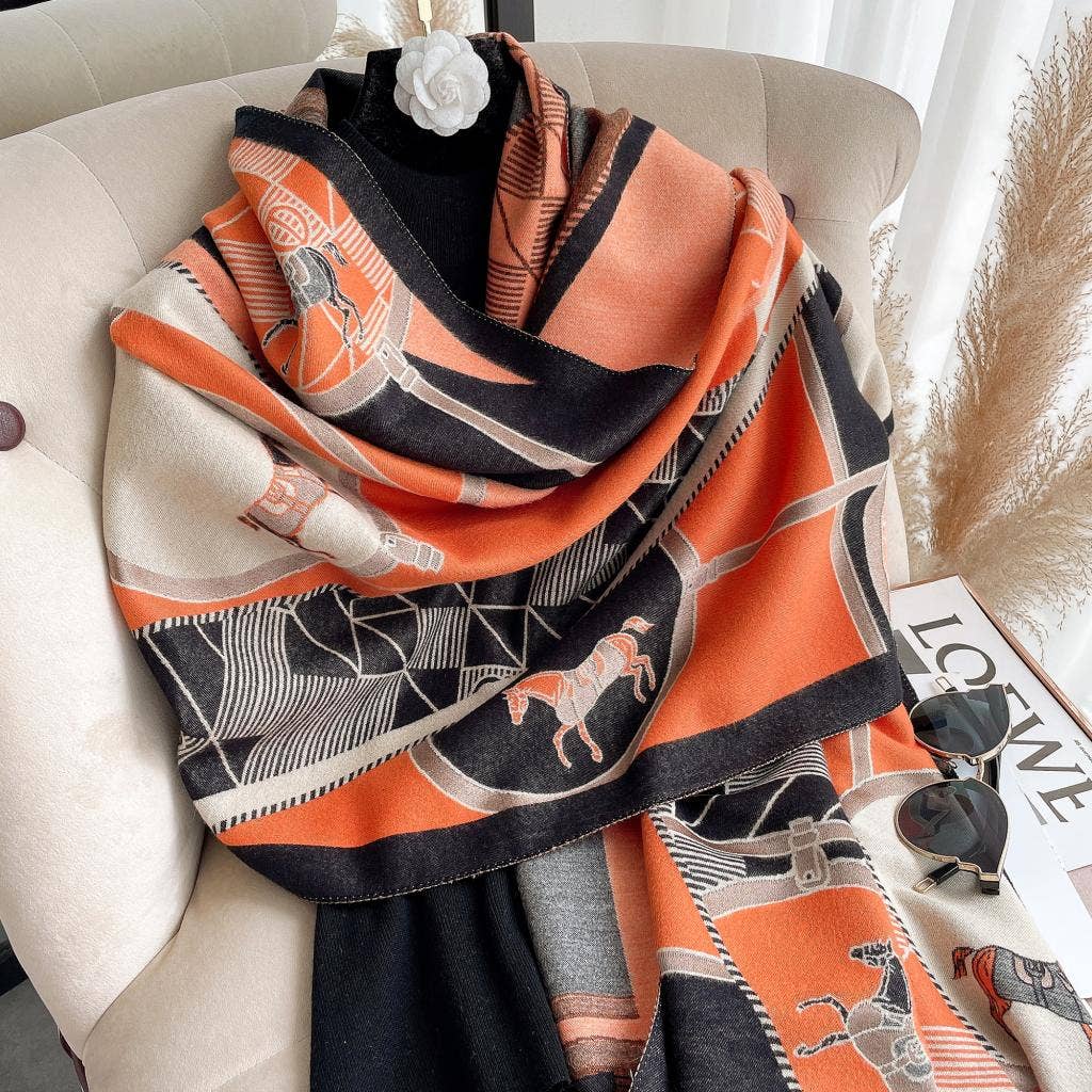 Winding River - Orange / Black Pinstripe Reversible Wrap – Artisan Shawl
