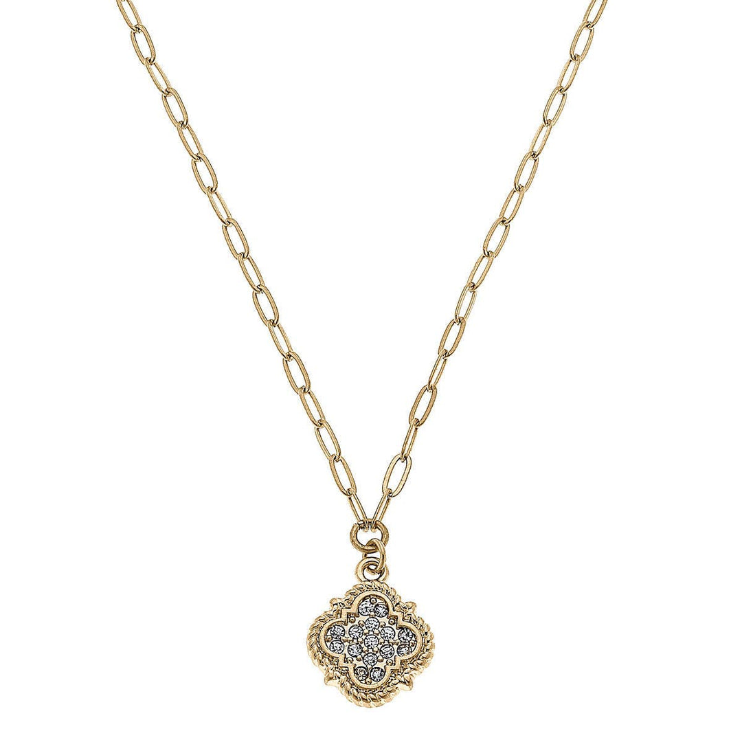 CANVAS Style - Corrine Pavé Clover Charm Necklace in Worn Gold