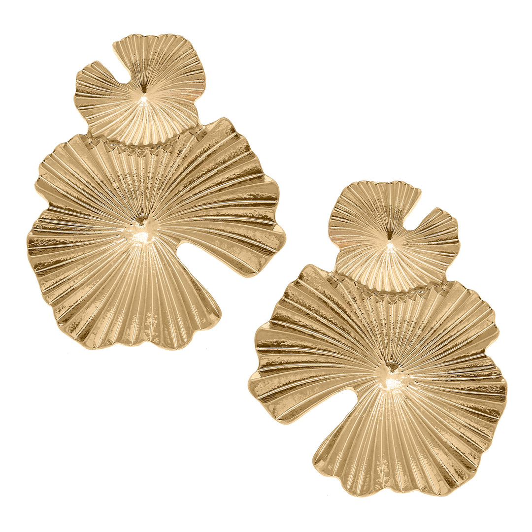 Trista Ginkgo Drop Earrings in Worn Gold