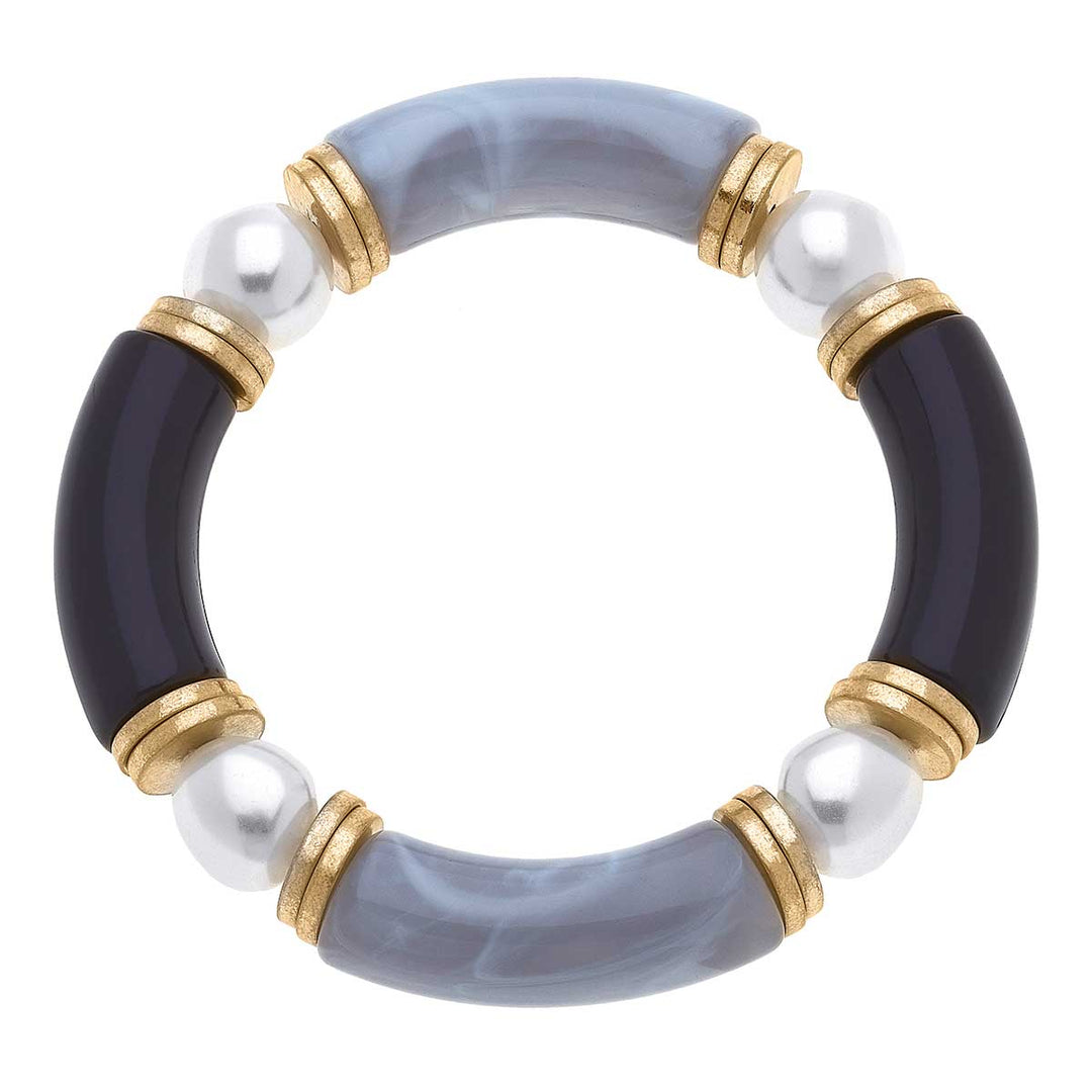 Lelani Resin Color-Block & Pearl Bracelet in Grey Black