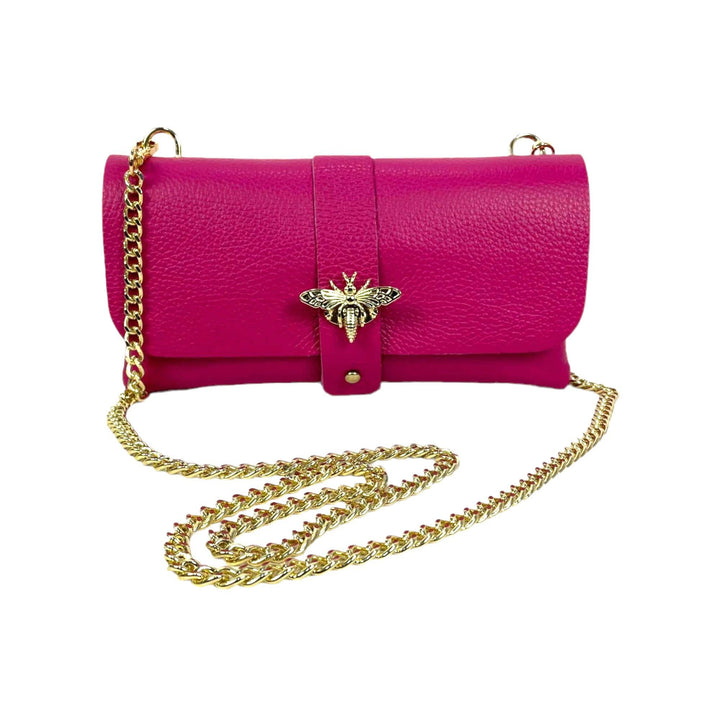 Grain Leather Bag with Dragonfly Clasp: Fuchsia