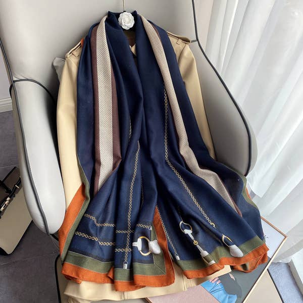 Winding River - Navy Scarf – Chain Collection