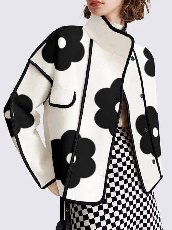 Flower Print Coat: B/W / S