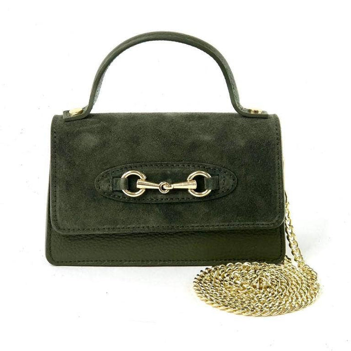 Suede Leather Handbag Chain Handle: Green