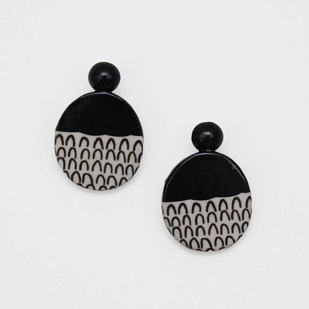 Sylca Designs - Black Round Decoupage Jolie Earrings