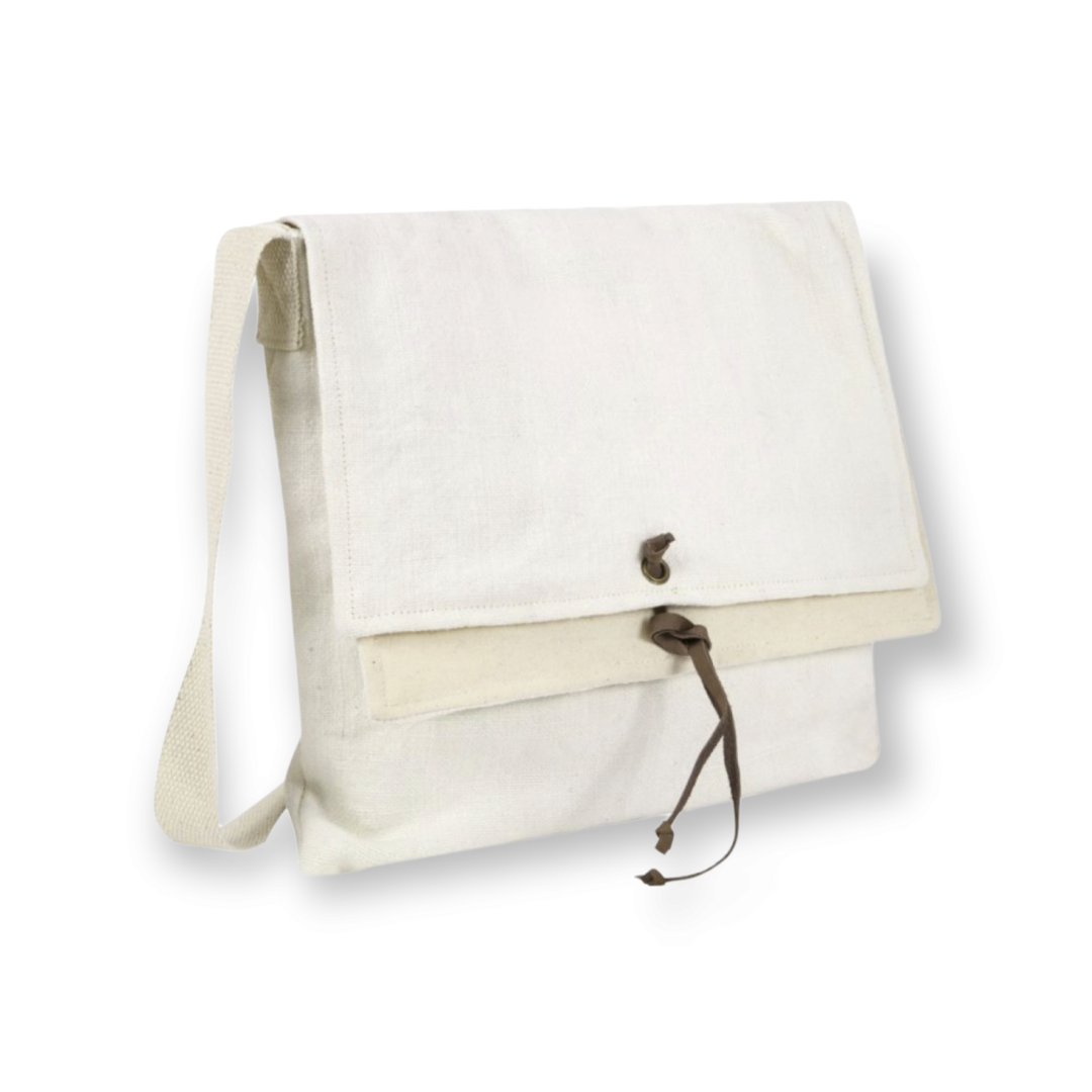 Bandolera de Lino con 2 Solapas y Asa y Forro 100% Algodón