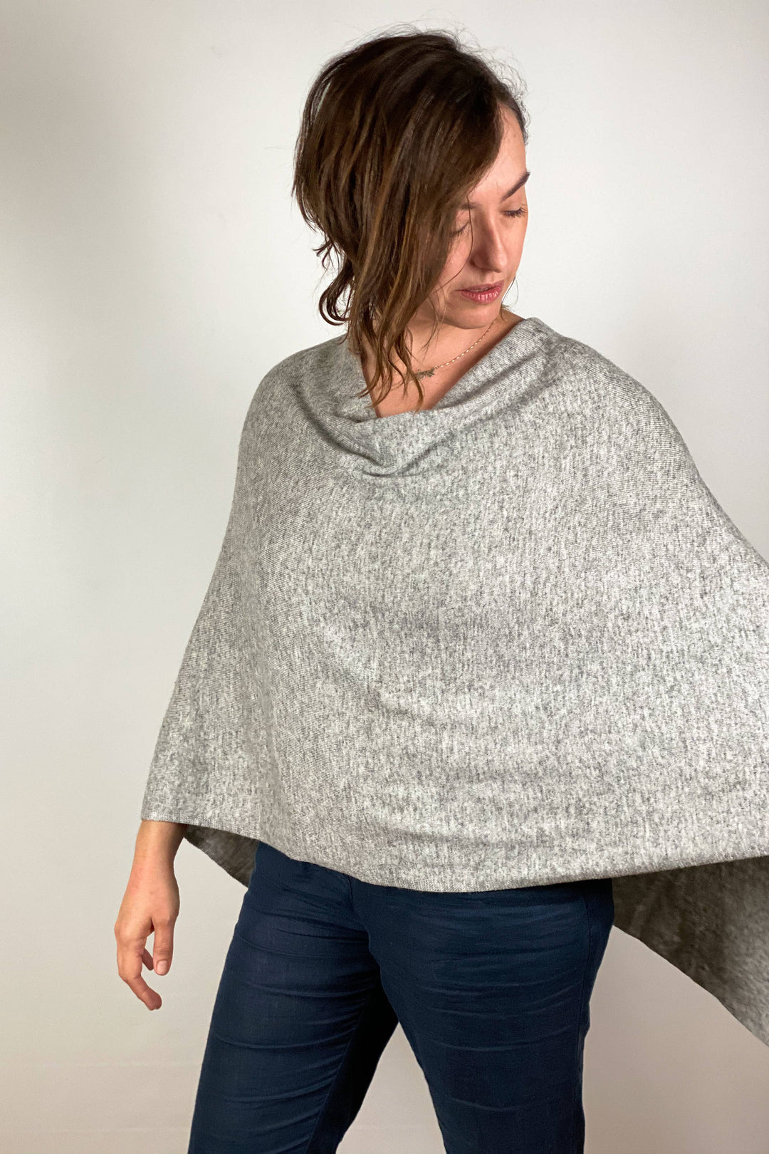 Cashmere Poncho Silver Grey