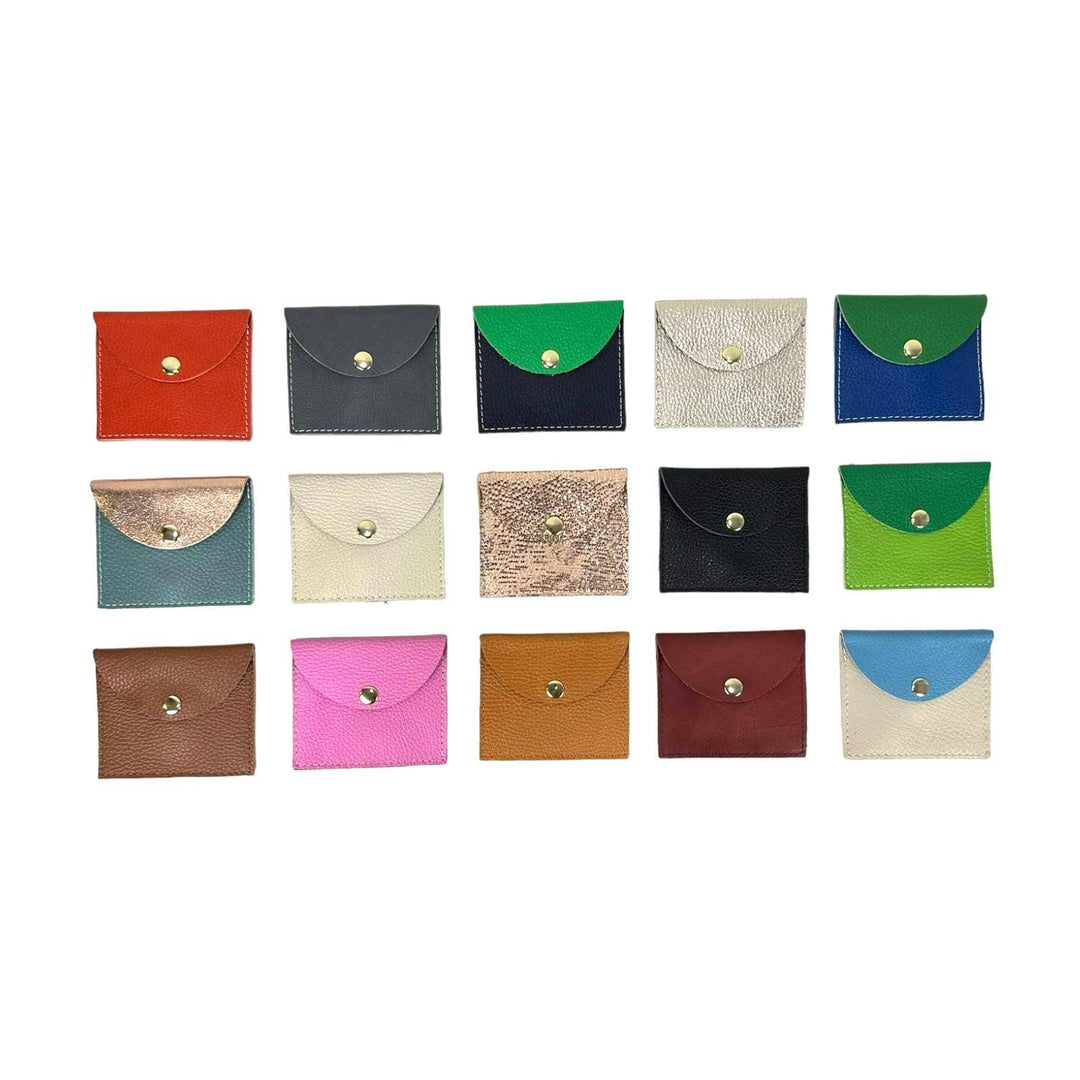 Compact Leather Wallet with Button Square