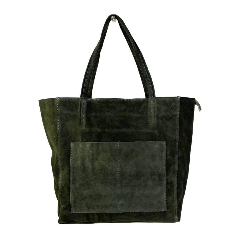 Italian Suede Leather Bag: Olive