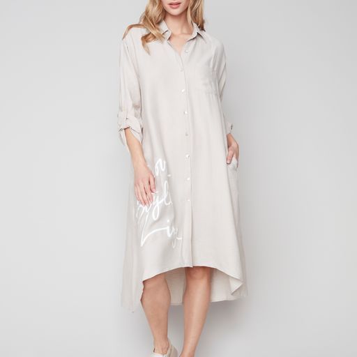 C3134 ROLL UP SLEEVE PRINTED DUSTER