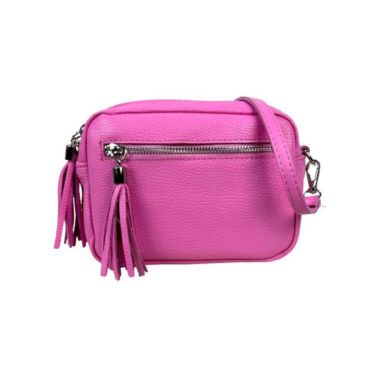 Leather shoulder bag with fringes: Bubblegum Pink