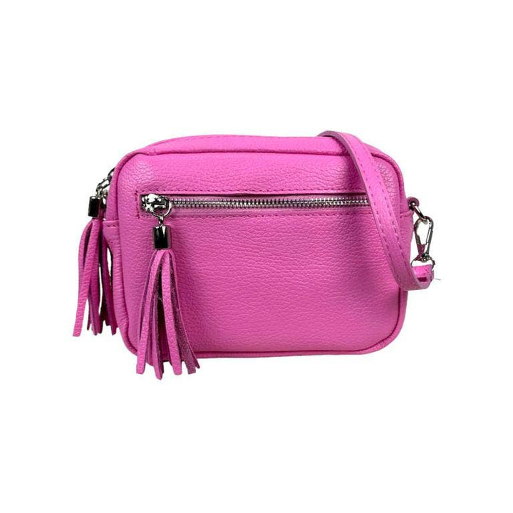 Leather shoulder bag with fringes: Bubblegum Pink