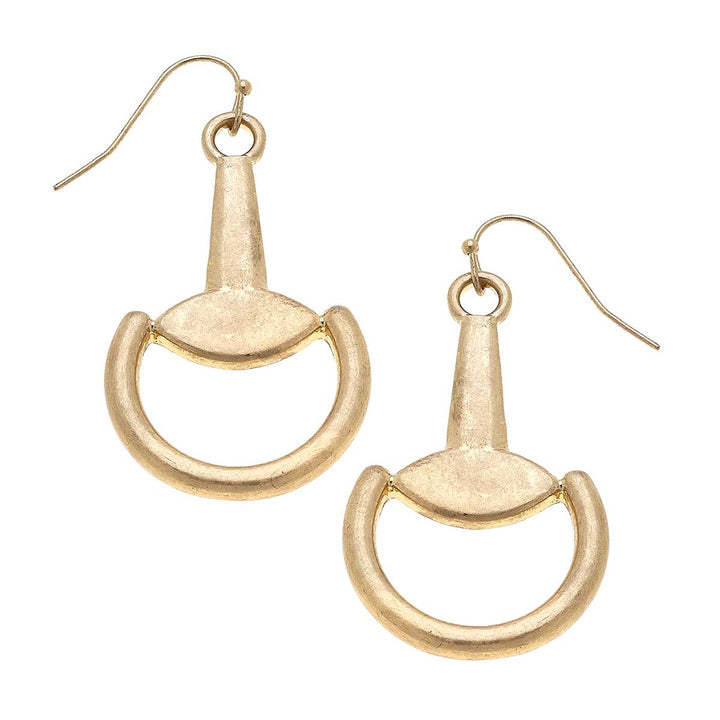 Stella Horsebit Statement Earrings in Worn Gold