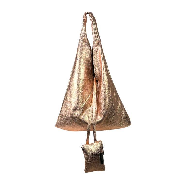 Bolso Hobo Piel Mujer con Efecto Metalizado y Monedero Extra