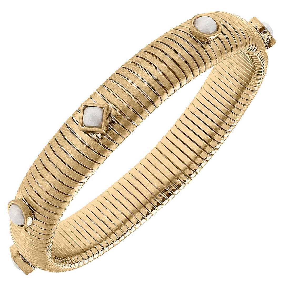 Pearl Watchband Bangle in Gold