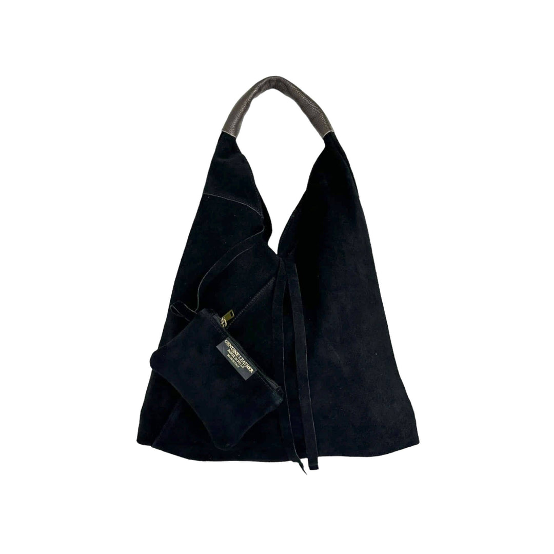 Suede Leather Shoulder Bag: Black
