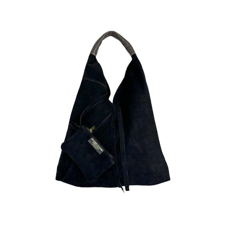 Suede Leather Shoulder Bag: Black