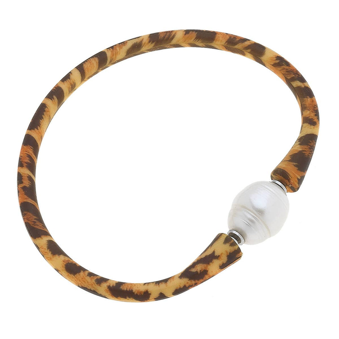 Bali Freshwater Pearl Silicone Bracelet in Leopard Print