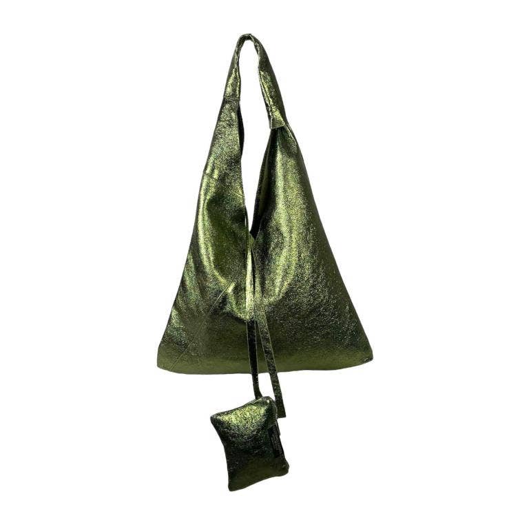 Bolso Hobo Piel Mujer con Efecto Metalizado y Monedero Extra