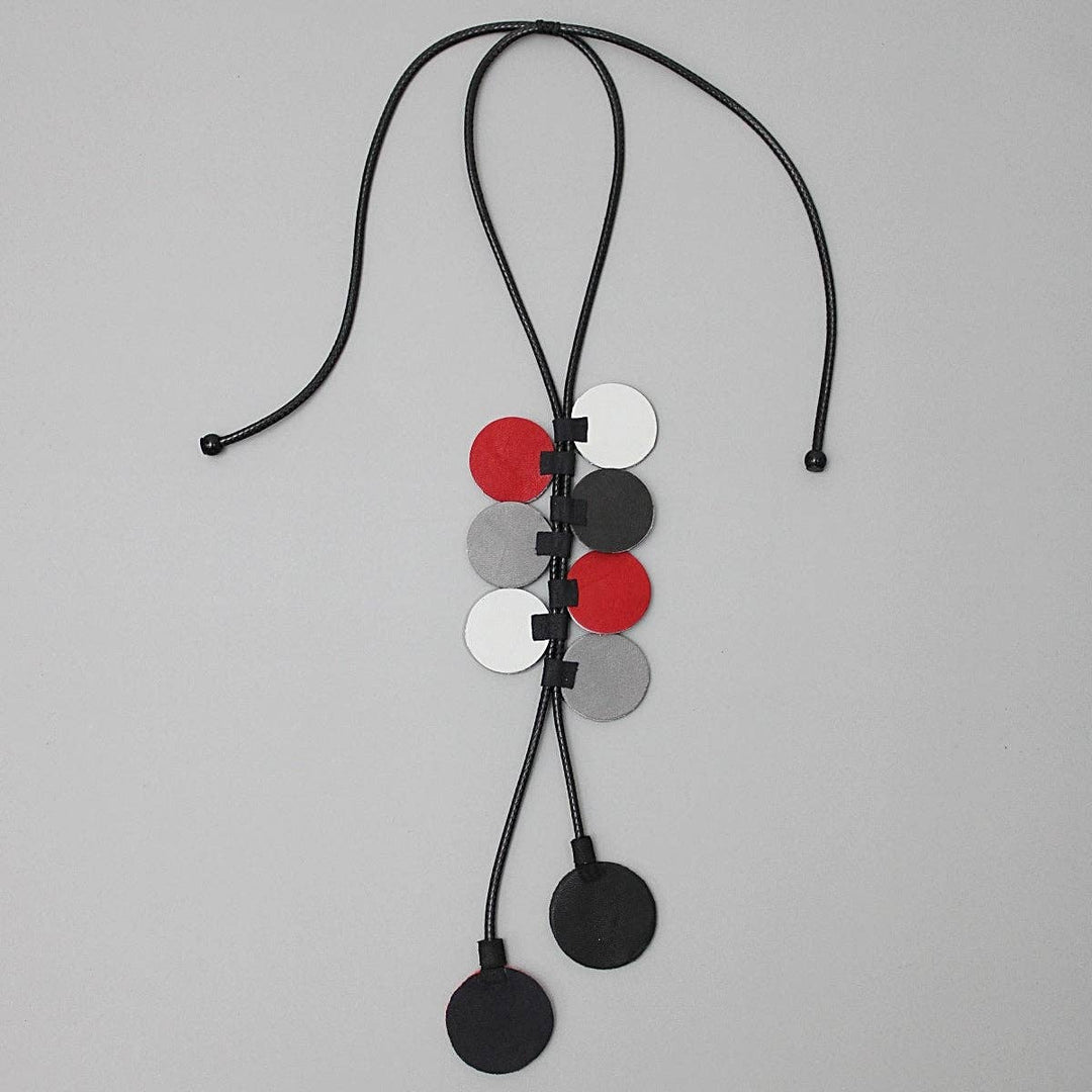 Sylca Designs - Red and Black Leather Arabella Pendant Necklace