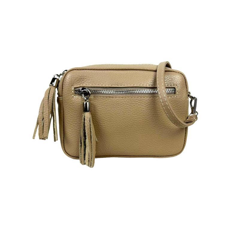 Leather shoulder bag with fringes: Toupe