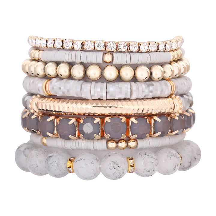 MIX BEAD CHARM STRETCH BRACELET: WHITE