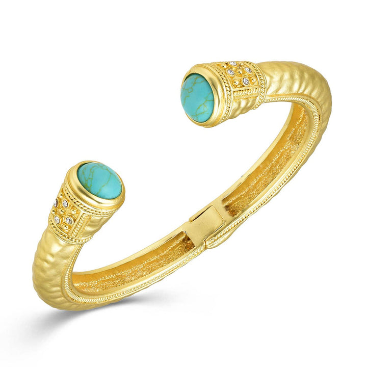 Gold Hammered Bangle: Turquoise