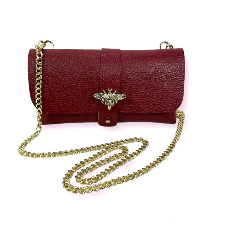 Grain Leather Bag with Dragonfly Clasp: Bordeaux